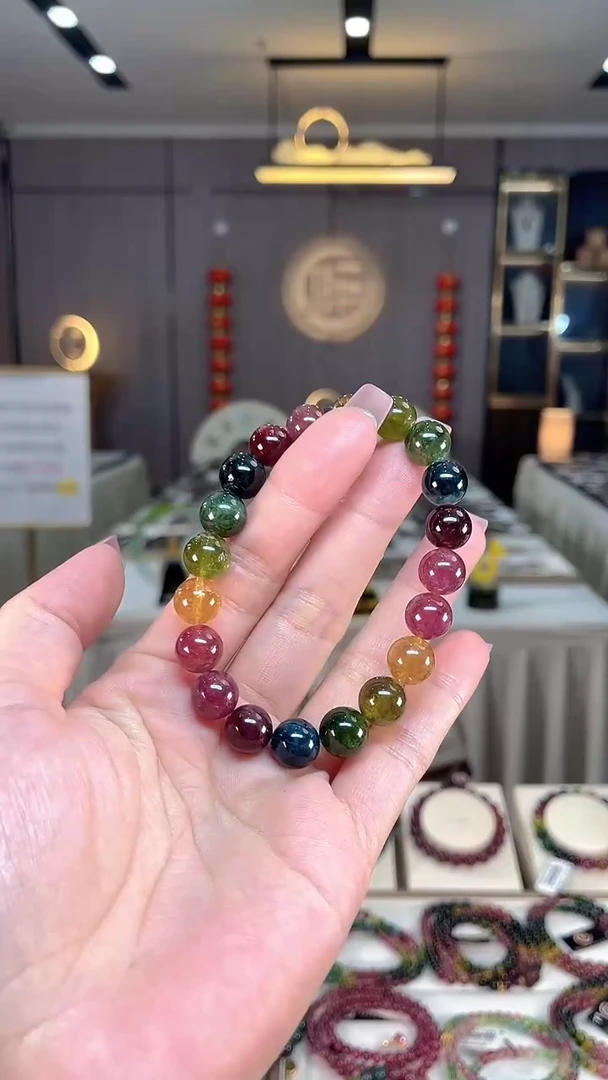 未镶嵌老矿碧玺彩虹单圈手串9mm+碧玺hon多样性发货一条