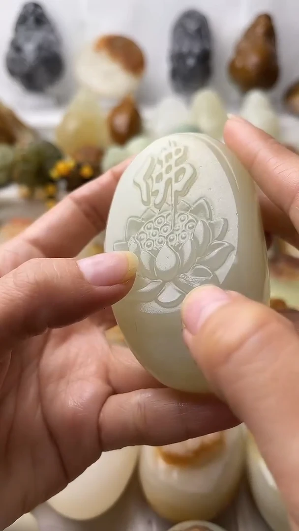 石材古青石棉纹正常不退换佛莲花微瑕