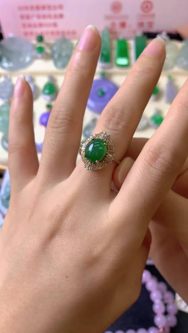 银S925镶嵌戒指翡翠幸**满戒指