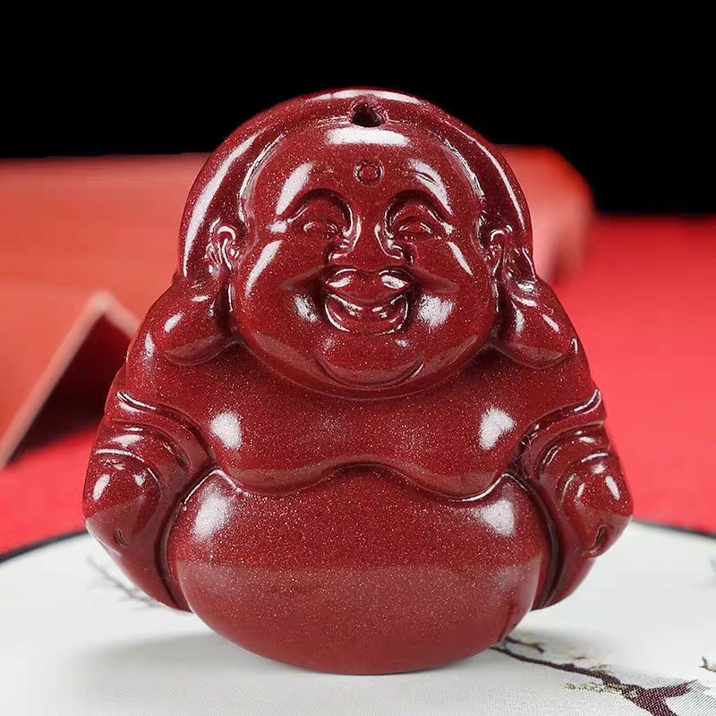 含辰砂工艺品朱砂大肚弥勒佛笑佛平安佛吊坠紫金砂本命年吊坠
