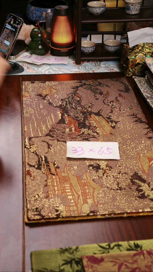 【西阵织登鹳雀楼红咖双面】中国风干泡织锦茶席33*65