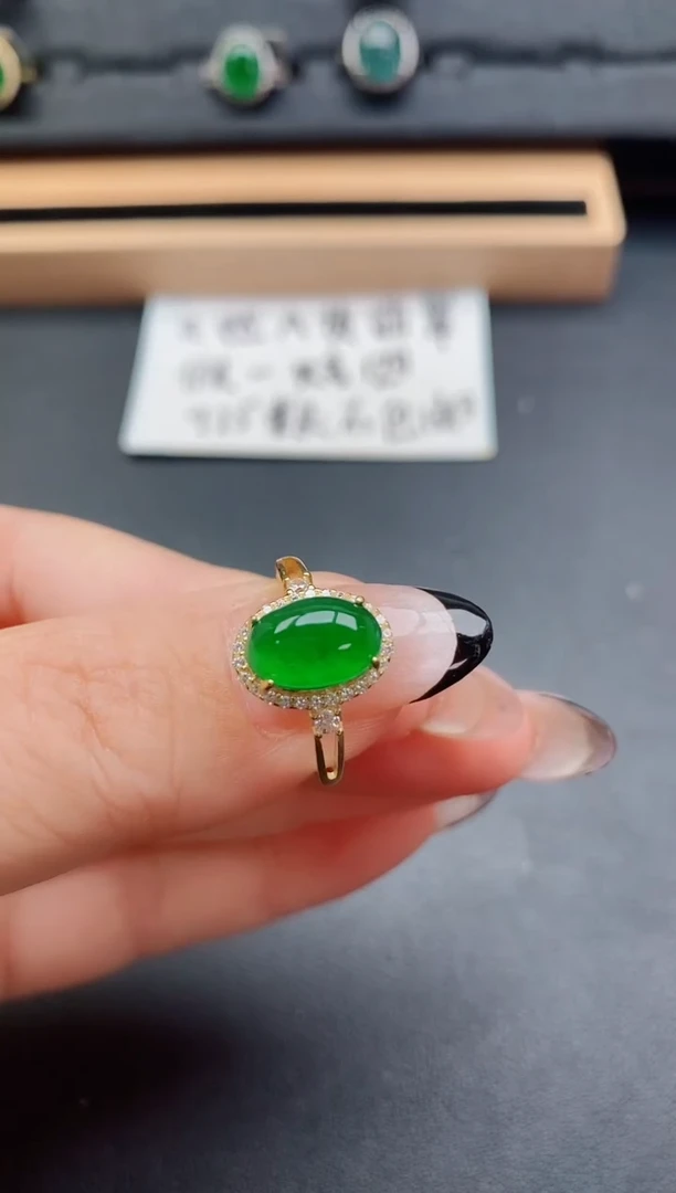 翡翠戒指银S925镶嵌50860