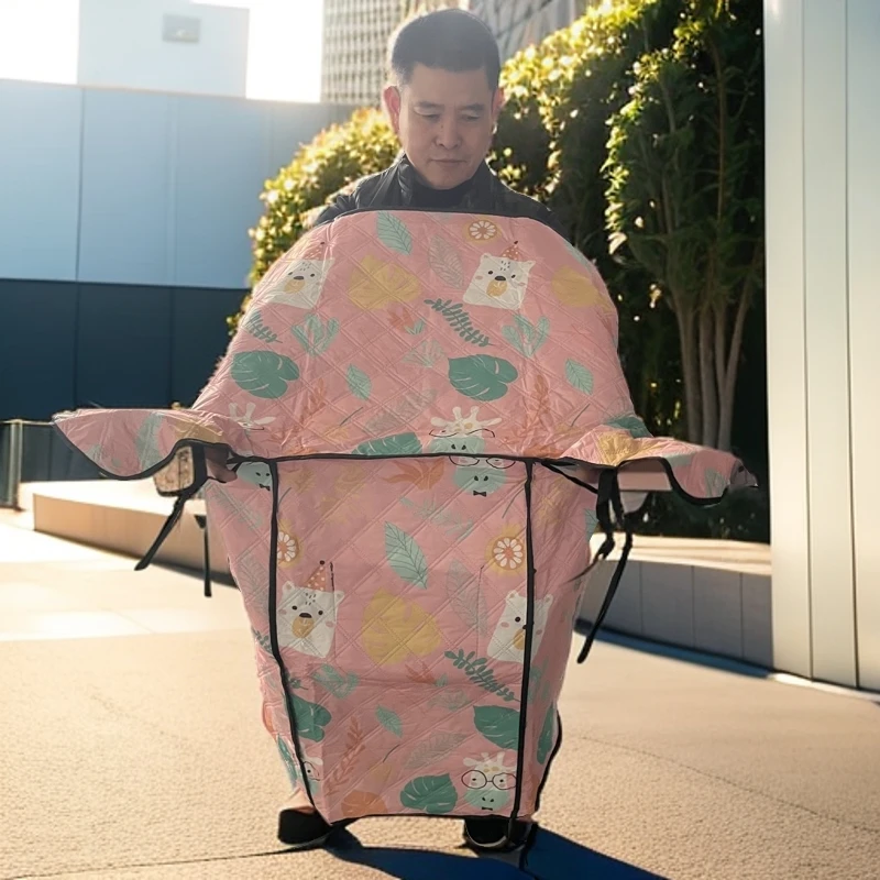E区05  粉色椰树印花春秋夏季通用薄款电动车挡风被