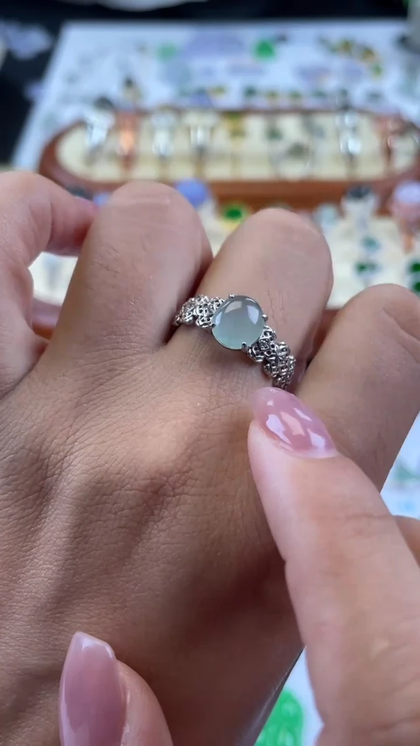 银S925镶嵌戒指翡翠缅甸天然A货翡翠