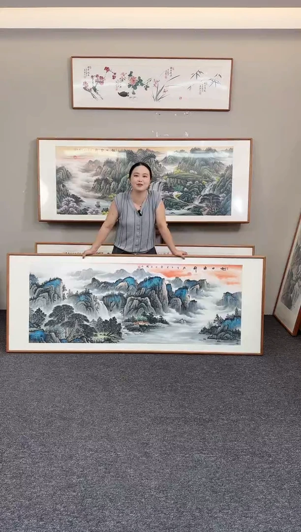 国画旭日东升210*80手绘作品
