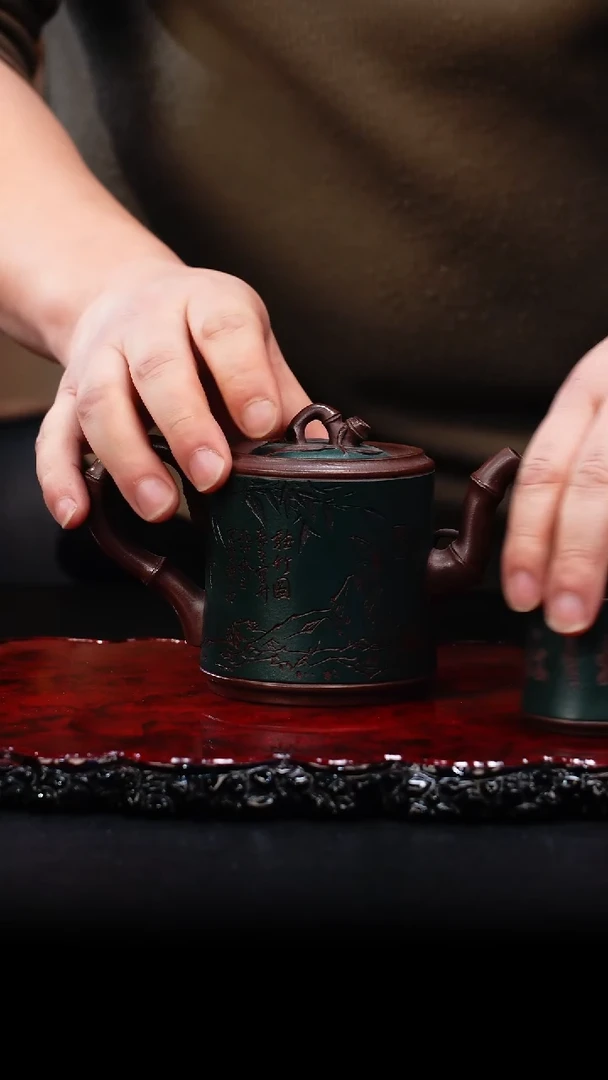 【闪购商品】紫砂茶壶60 竹节竹段套组,RQX,紫泥粉浆