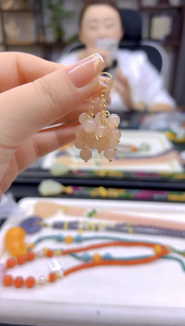 和田玉14K金镶嵌耳饰DIY款E847