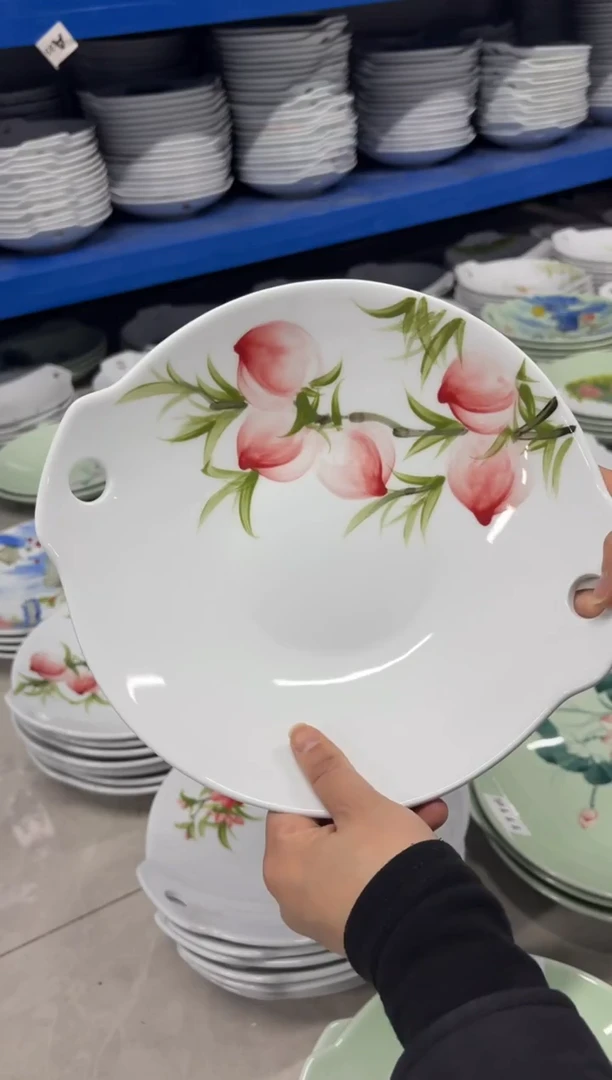 景德镇高温陶瓷食品级手绘釉中彩-双耳盘