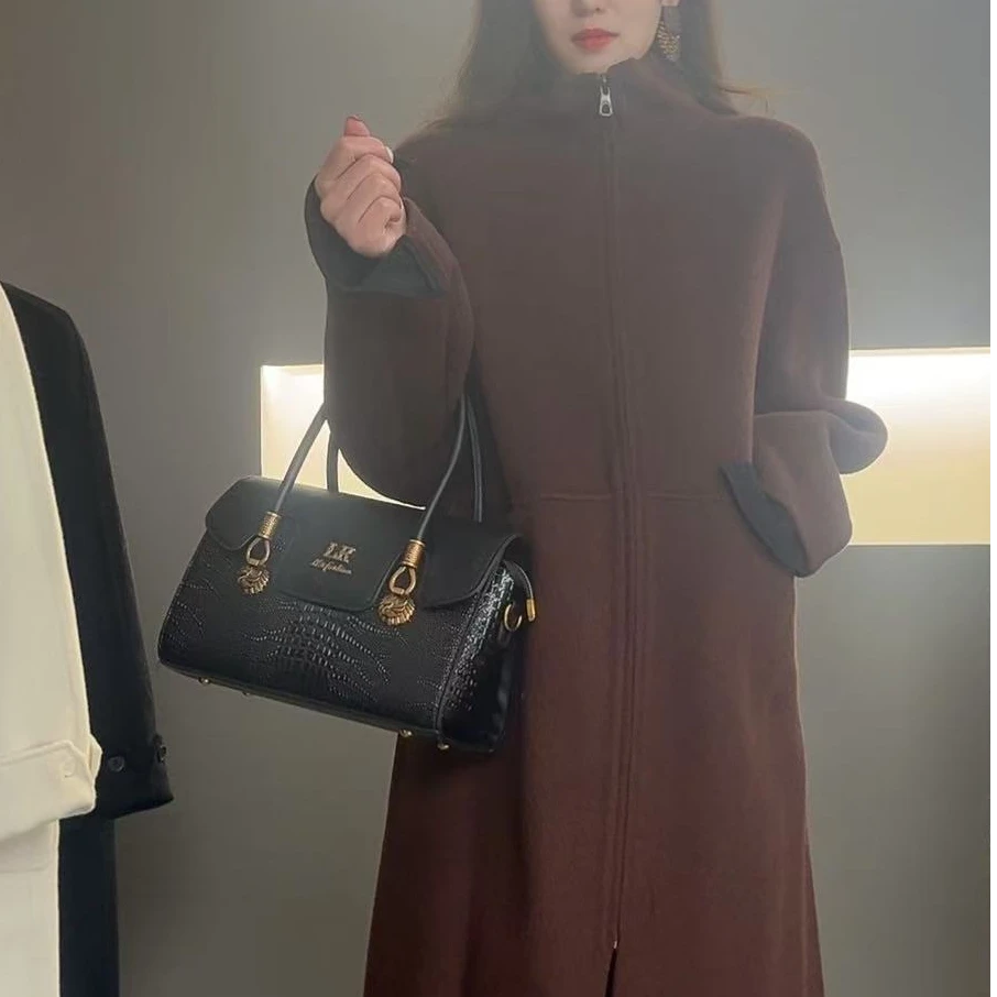 2024时尚拉链修身款双面羊毛大衣