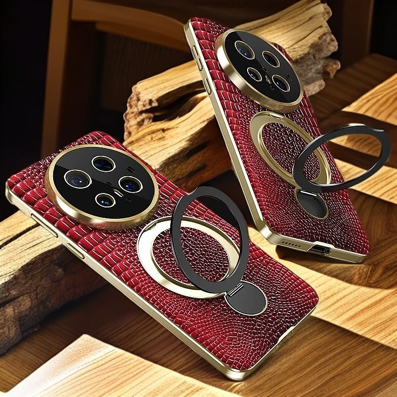 华为mate70/mate60手机壳真皮电镀纹旋转磁吸款支架适用M60rs皮套