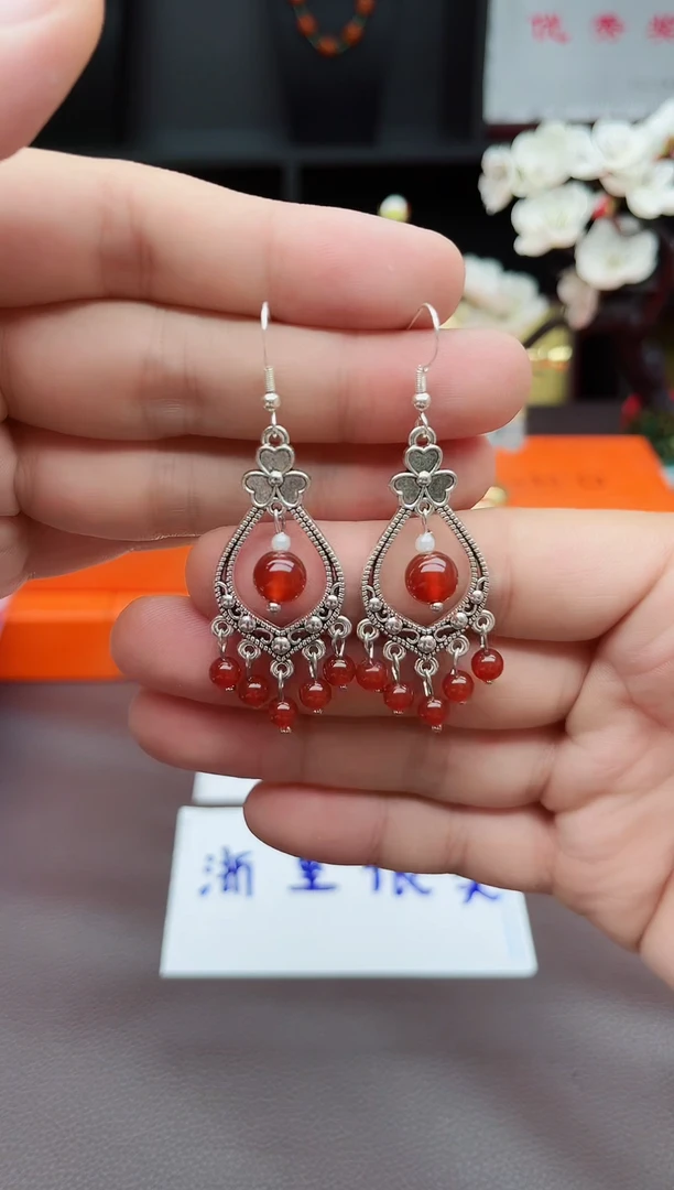 玛瑙/玉髓耳饰银S925镶嵌103000