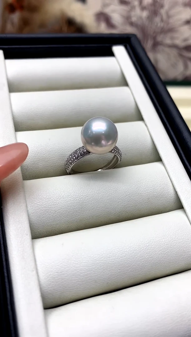 银S925镶嵌戒指淡水珍珠11-12mm