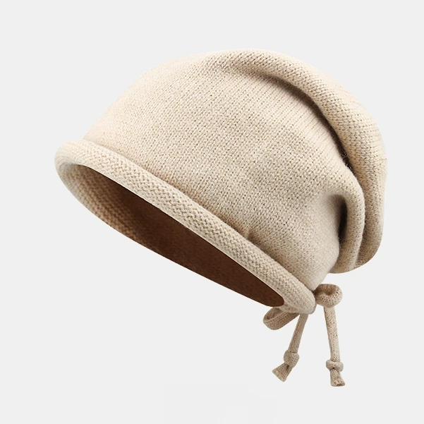 网红同款超减龄针织卷边抽绳堆堆帽百搭时尚秋冬大头围包头帽冷帽