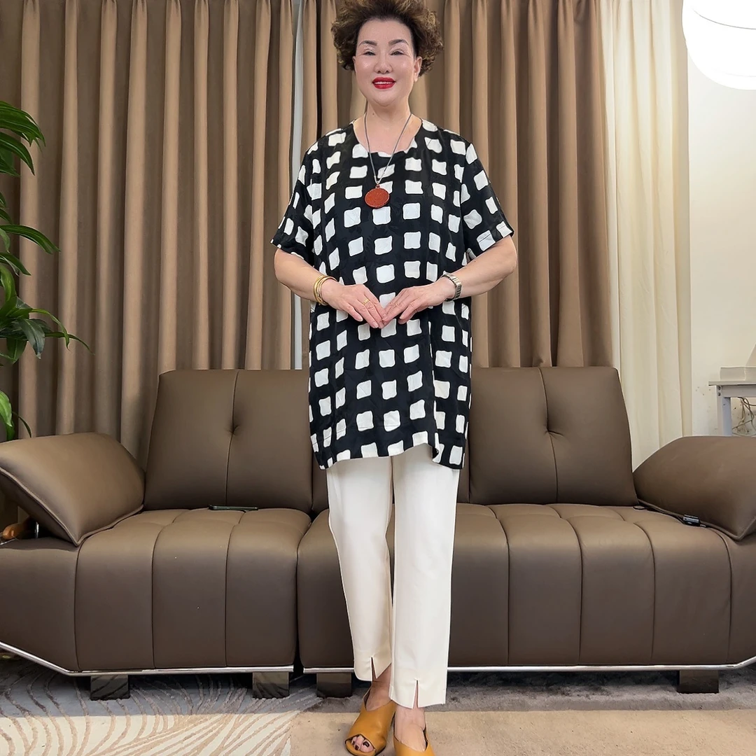 MZRY NIUJIE  立体格子玫瑰提花上衣（衣长75-76/胸围114-126）/070