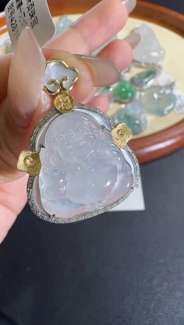 【闪购商品】翡翠吊坠(不含链)18K金镶嵌【源头工厂】钻石镶嵌