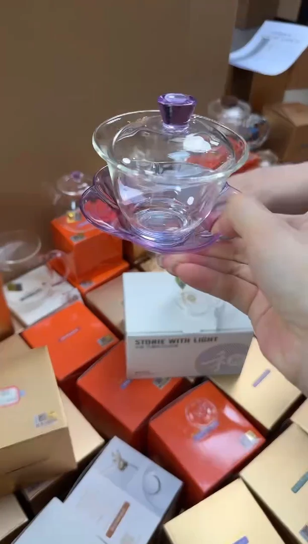 @@禾器晶彩咏荷盖碗浅紫色