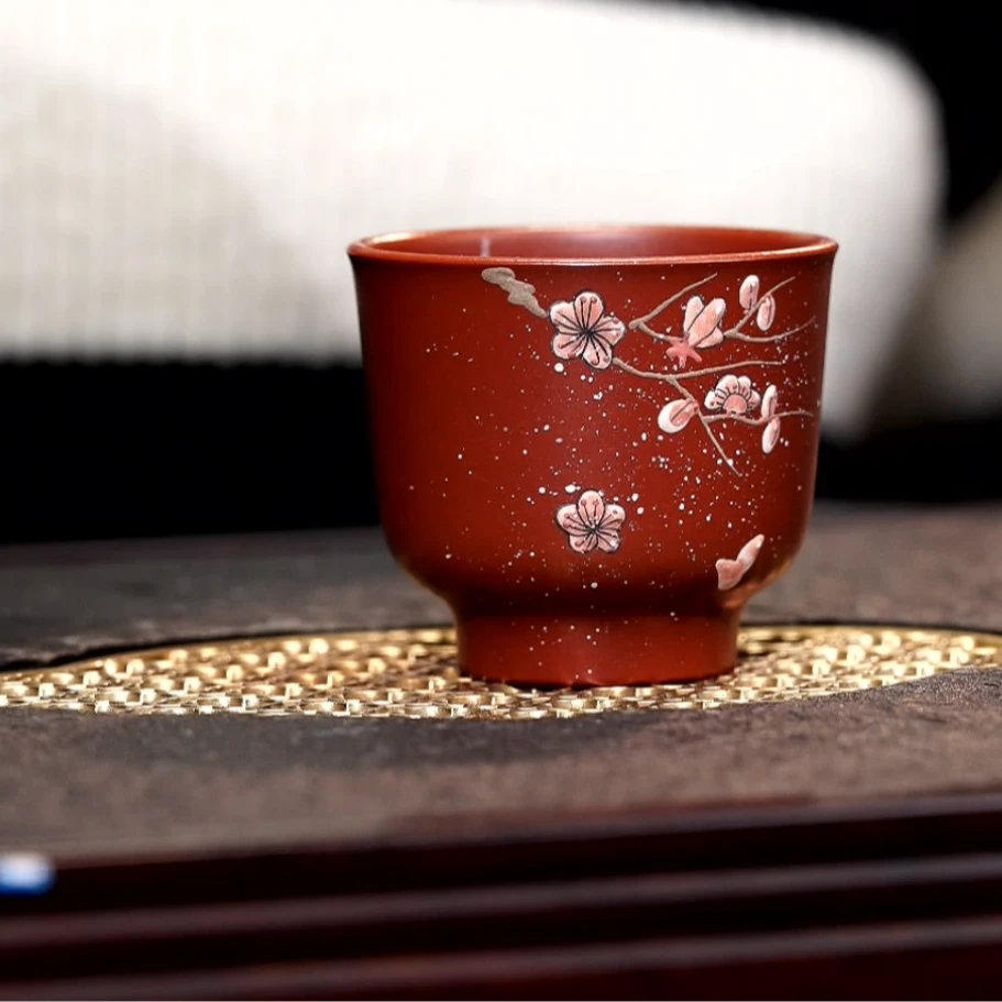B28朱泥泥绘梅花主人杯
