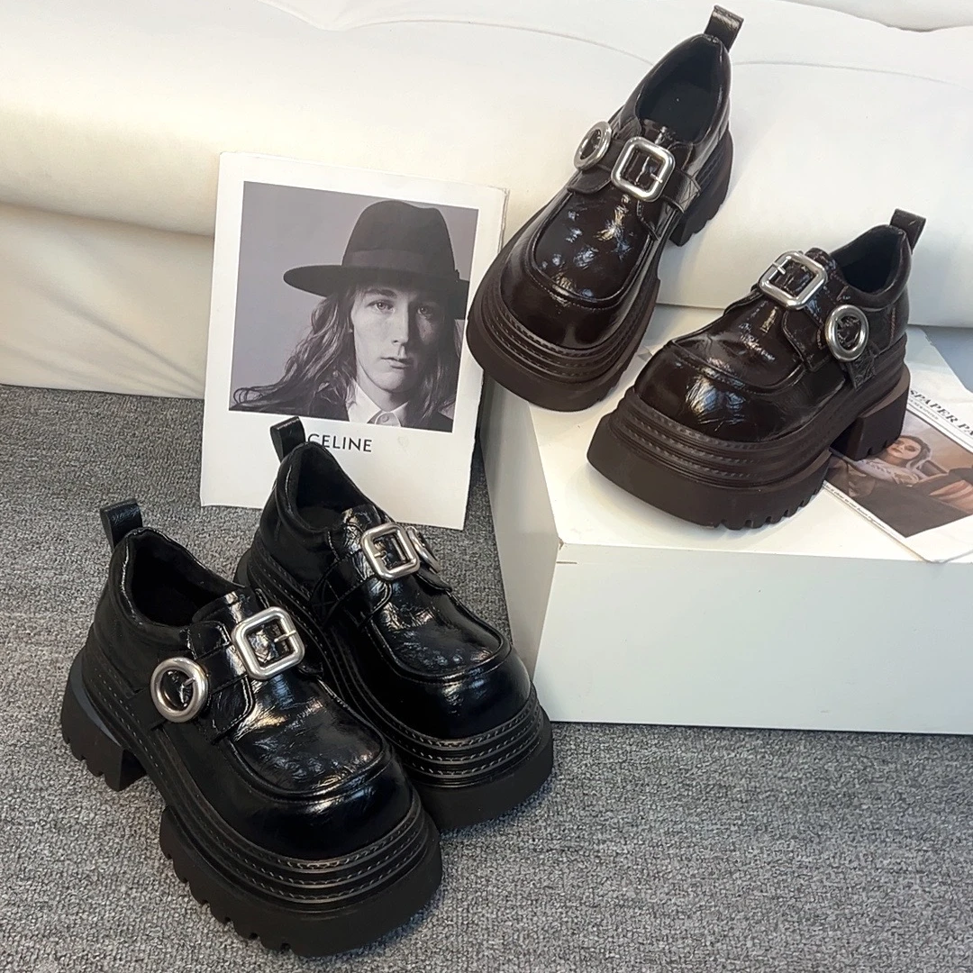 20-108英伦风小皮2025春季鞋7厘米矮个子卡扣洋气小众设计乐福鞋