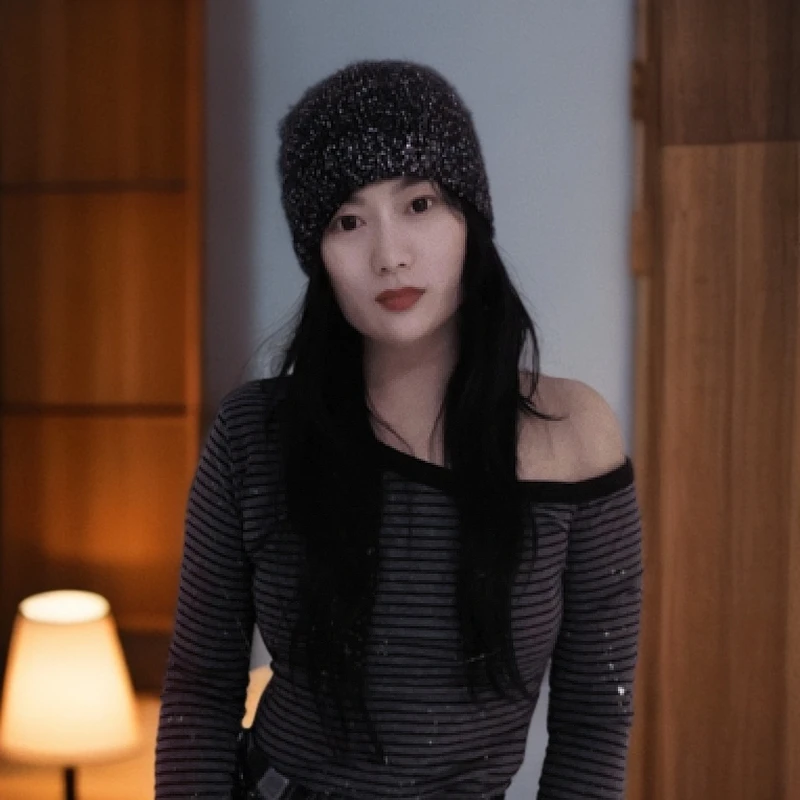 名媛针织亮片帽子百搭秋冬洋气修身女款女士条纹编织小香风