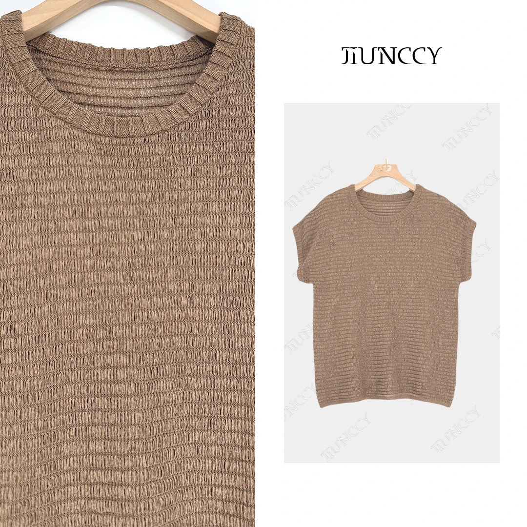 JIUNCCY【古藤】超细进口和纸藤编浮线连肩袖百搭针织上衣 52YZZ080