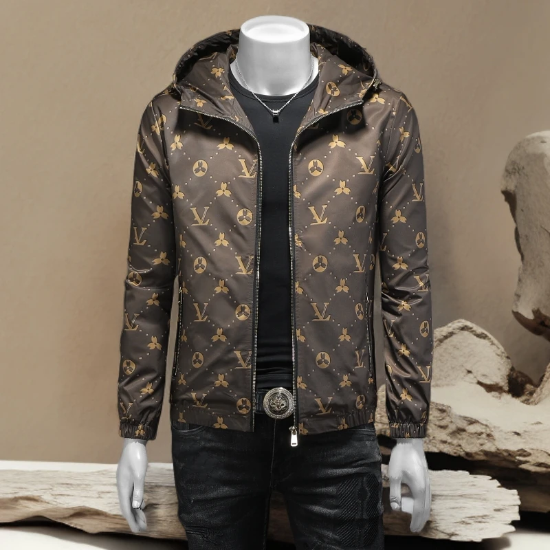 诺顿雷斯欧洲站男新款韩版修身轻奢潮流时尚百搭显瘦印花连帽夹克