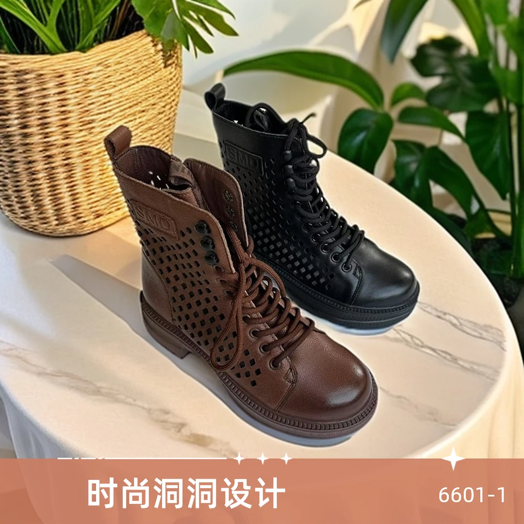 【镂空靴福利】头层牛皮断码镂空透气夏季舒适软底圆头复古镂空靴