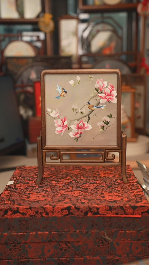 扇子摆件摆台双面绣花