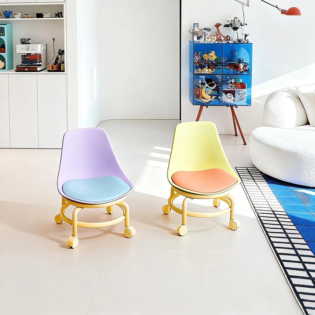 【升级大号】万向轮家用小凳子滑轮矮凳多巴胺儿童带滑轮板凳懒人圆