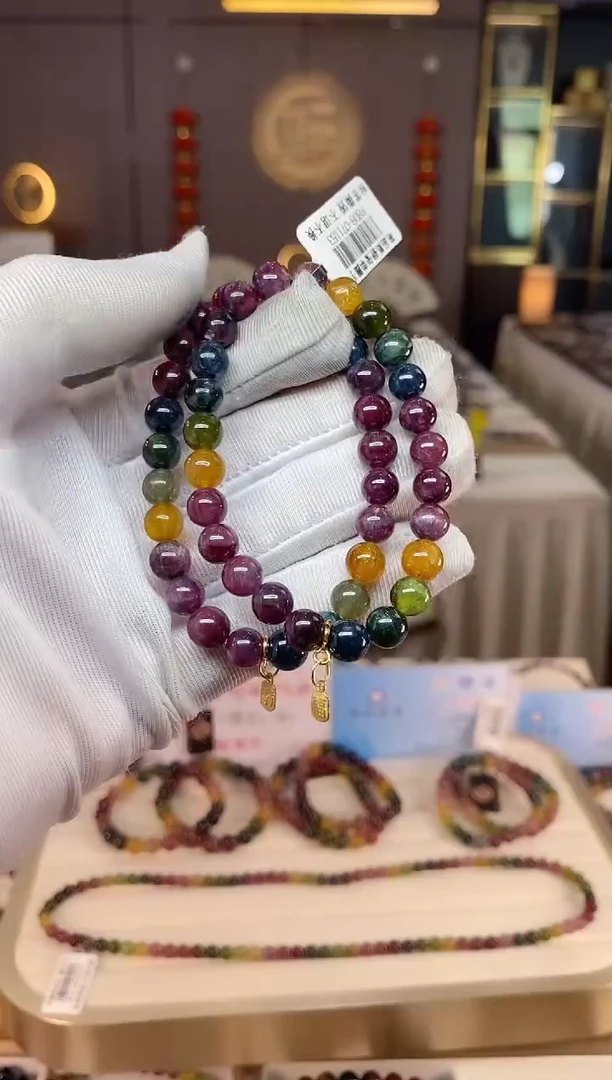 未镶嵌老矿碧玺彩虹单圈手串7mm+碧玺xion多样性发一条