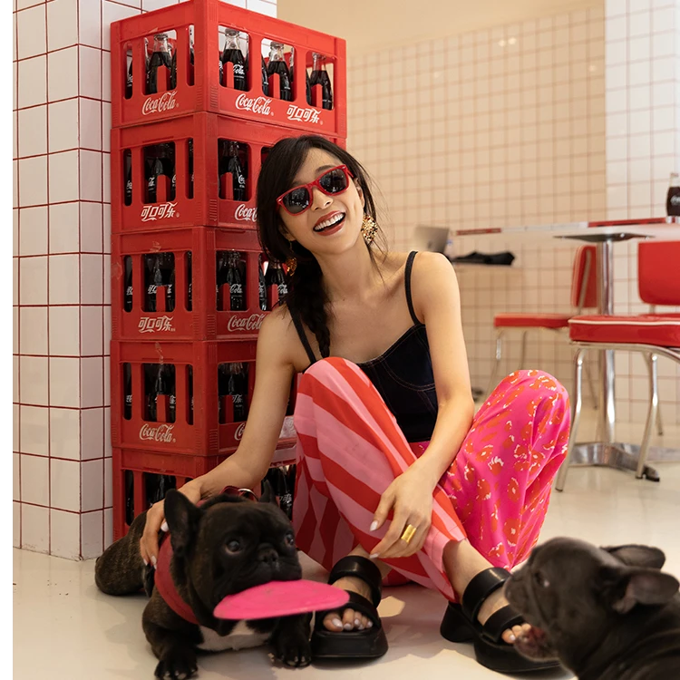 张静初同款法式高级感立体拼接小众日系印花长裤ol