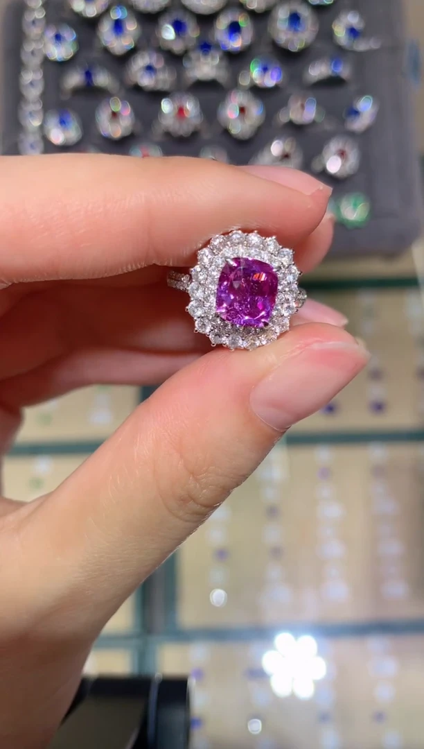 戒指彩色蓝宝石铂Pt950镶嵌2.53CT