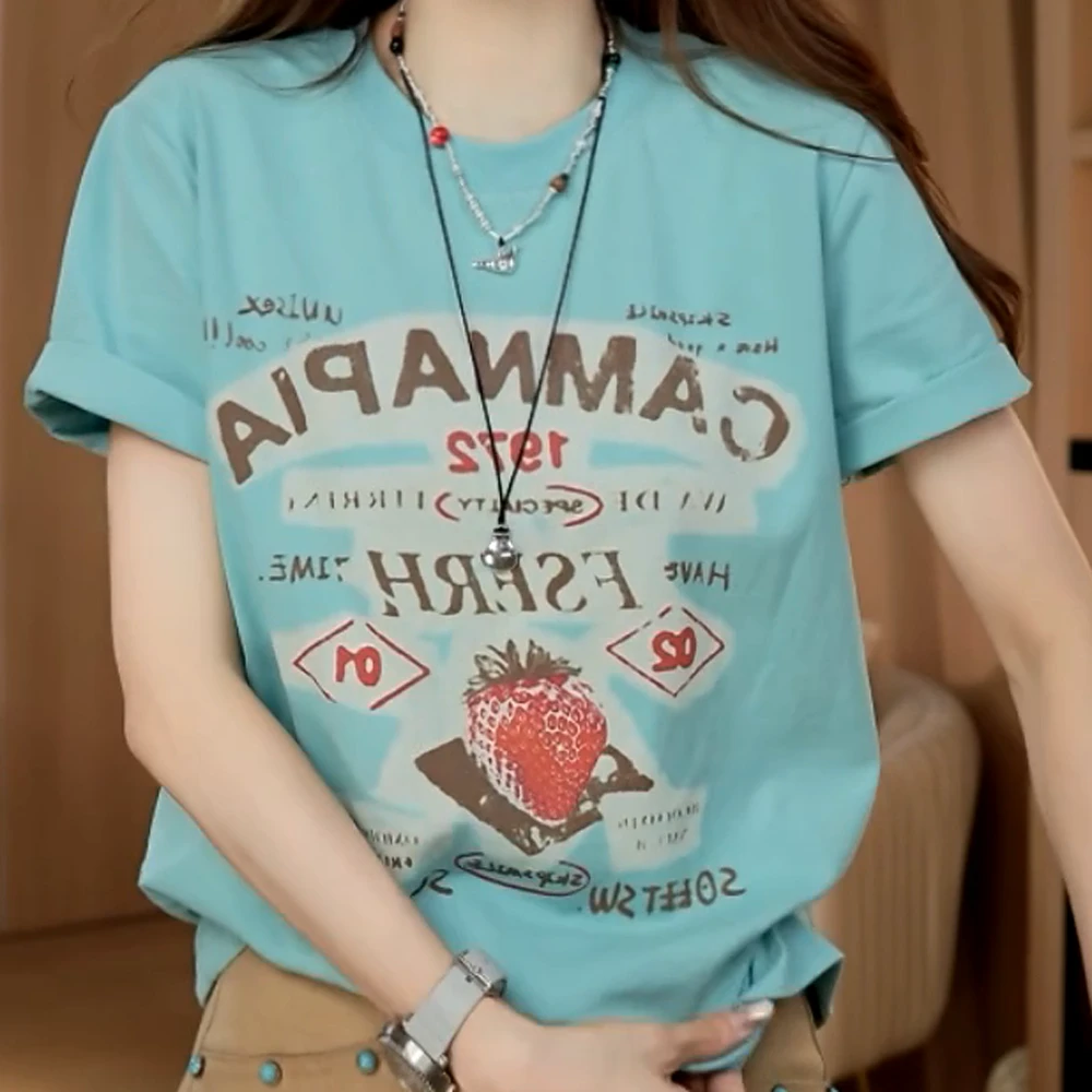 【寻觅蓝月】无感印花夏季时尚百搭圆领休闲短袖t恤ins半袖潮流