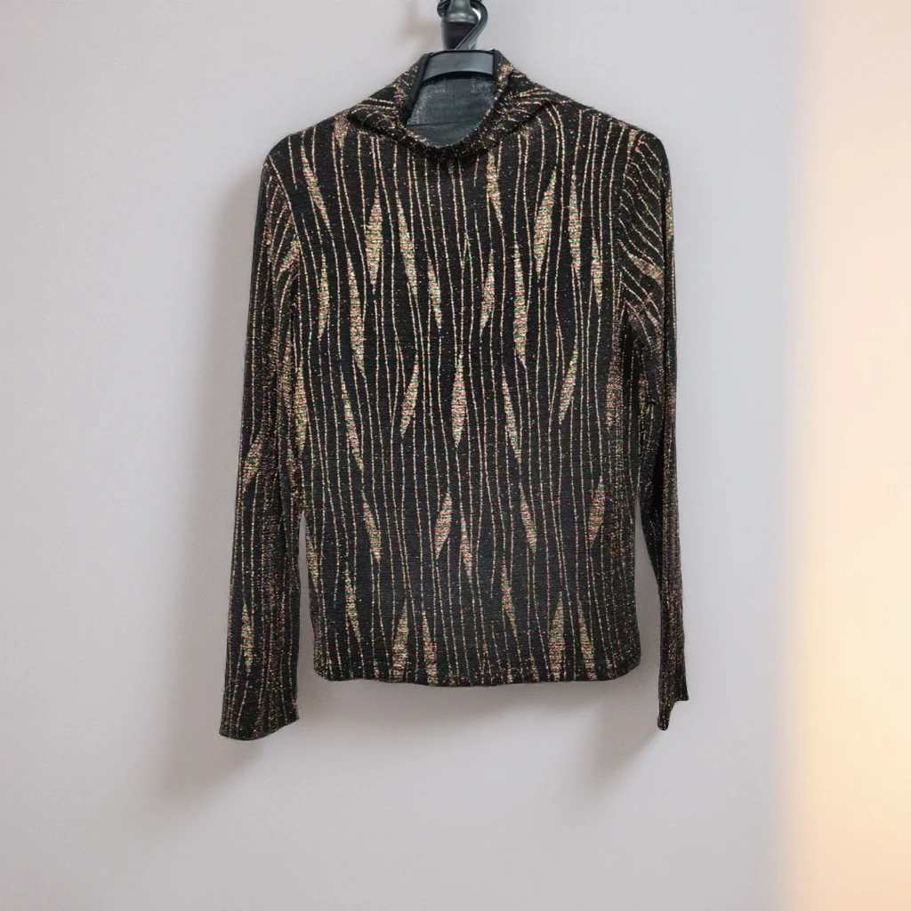 秋季新款半高领亮丝黑色打底衫上衣W071秋冬