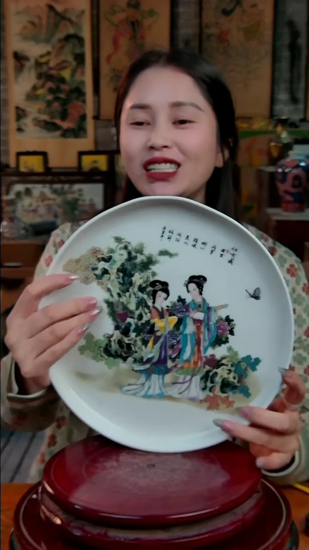摆件陶景德镇陶瓷摆件仕女图茶盘