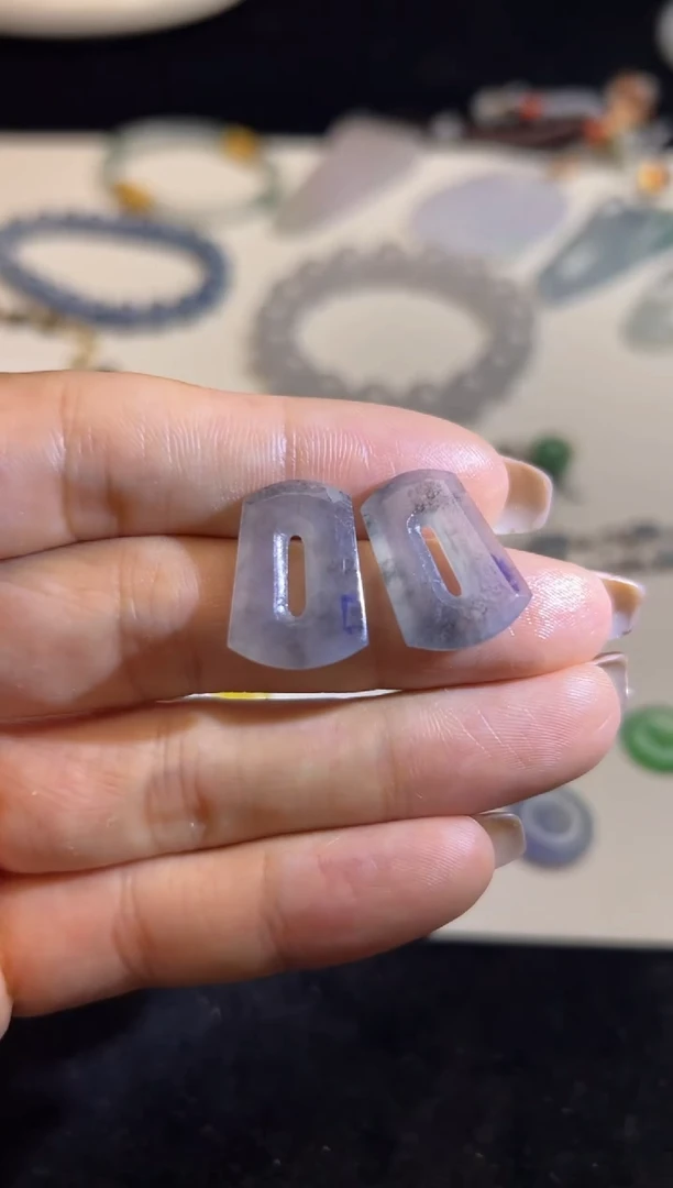 未镶嵌定制翡翠/冲单/冰乌鸡方糖一对550+55-wxq176