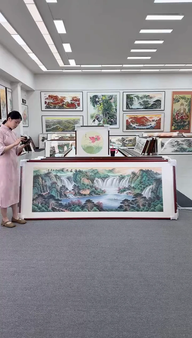 国画手绘 源远流长 236*90 红木红花梨