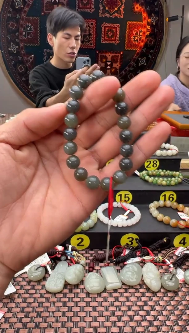 未镶嵌手串和田玉若羌李保国矿青花料手串卡10