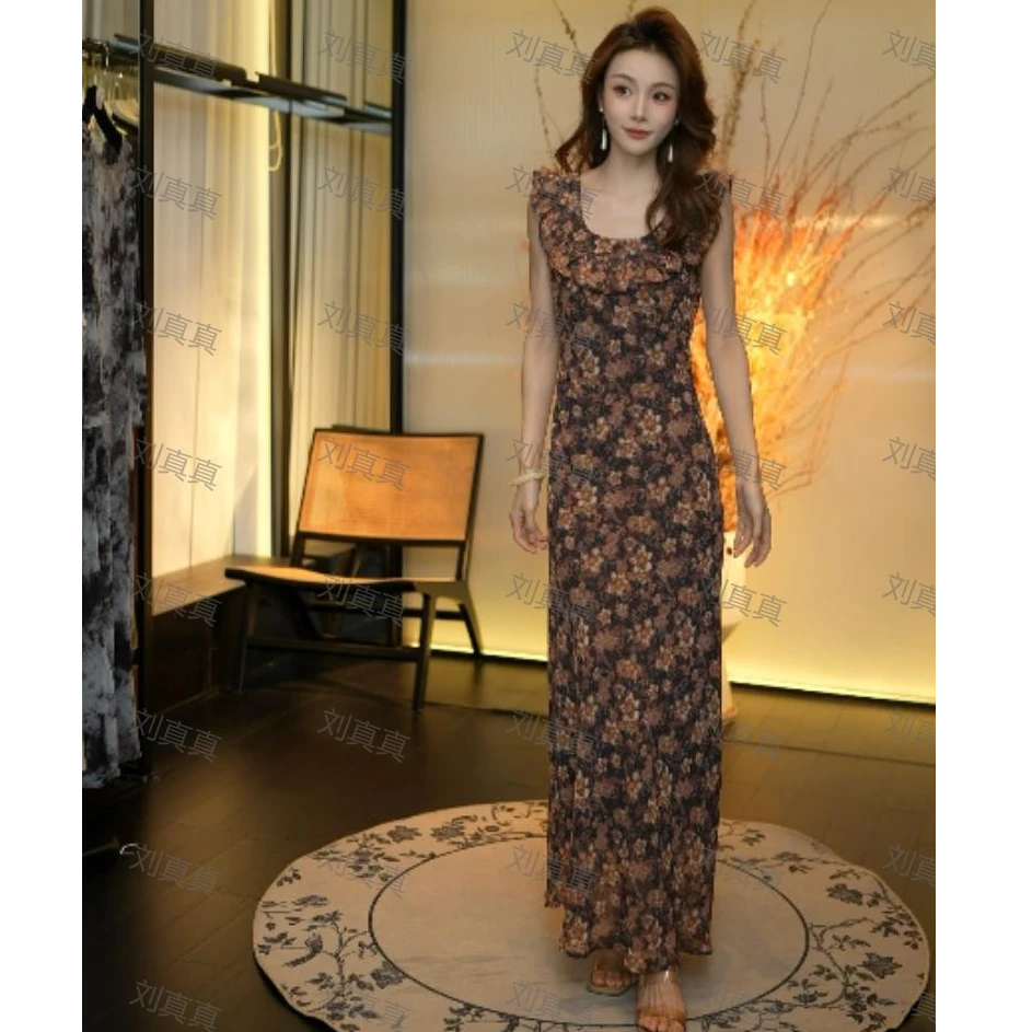 【刘真真复古繁花】Z455 菲菲法式感御姐连衣裙修身连衣裙QC禁机洗