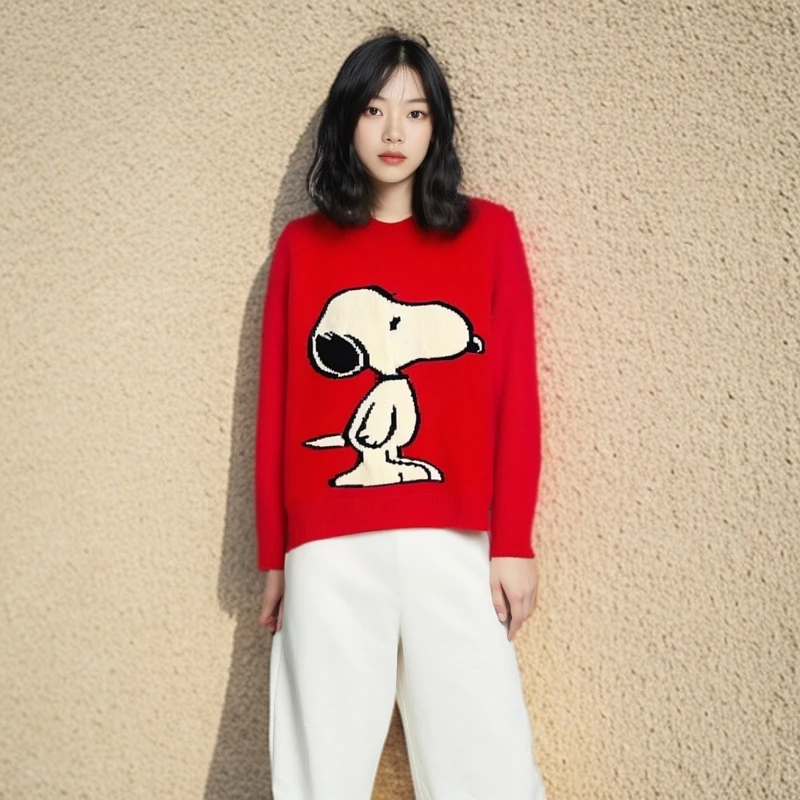 99新 GUCCI/古驰 针织衫/史努比刺绣羊毛长袖针织衫/M码/0001346