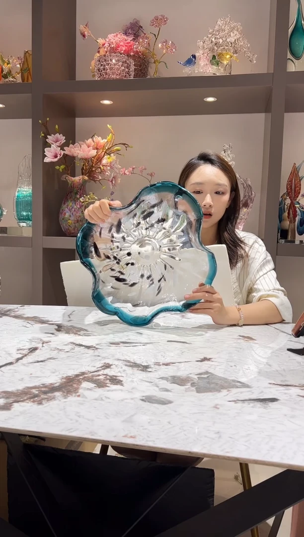 蓝色荷叶果盘 现货