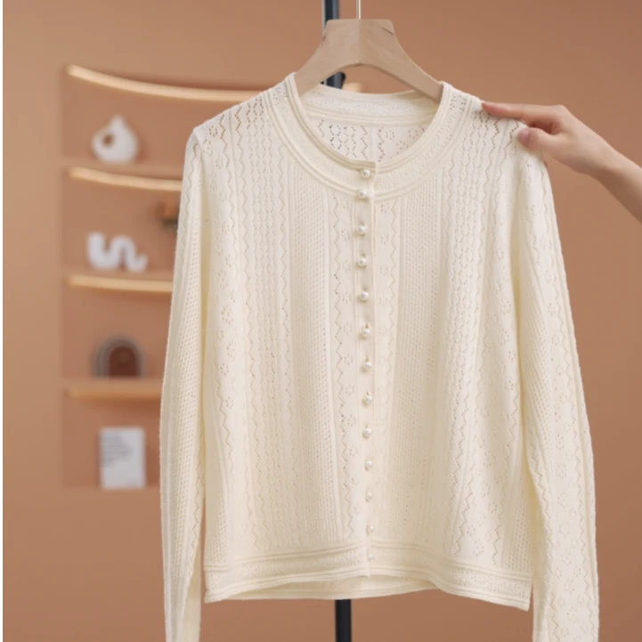 【媛媛】精致设计感镂空百搭时尚针织开衫-Y15194