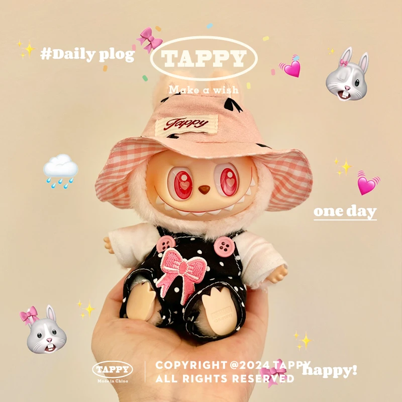 挞皮拉布布labubu坐坐派可穿原创粉墨蝴蝶结露营玩偶手工可爱娃衣