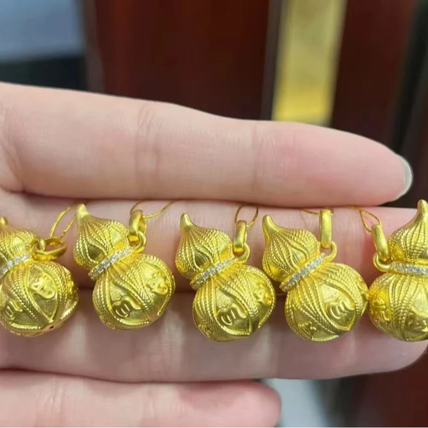 铜合金吊坠 【国风】铜 合金吊坠 新中式拉丝 点钻六字真言葫芦吊坠