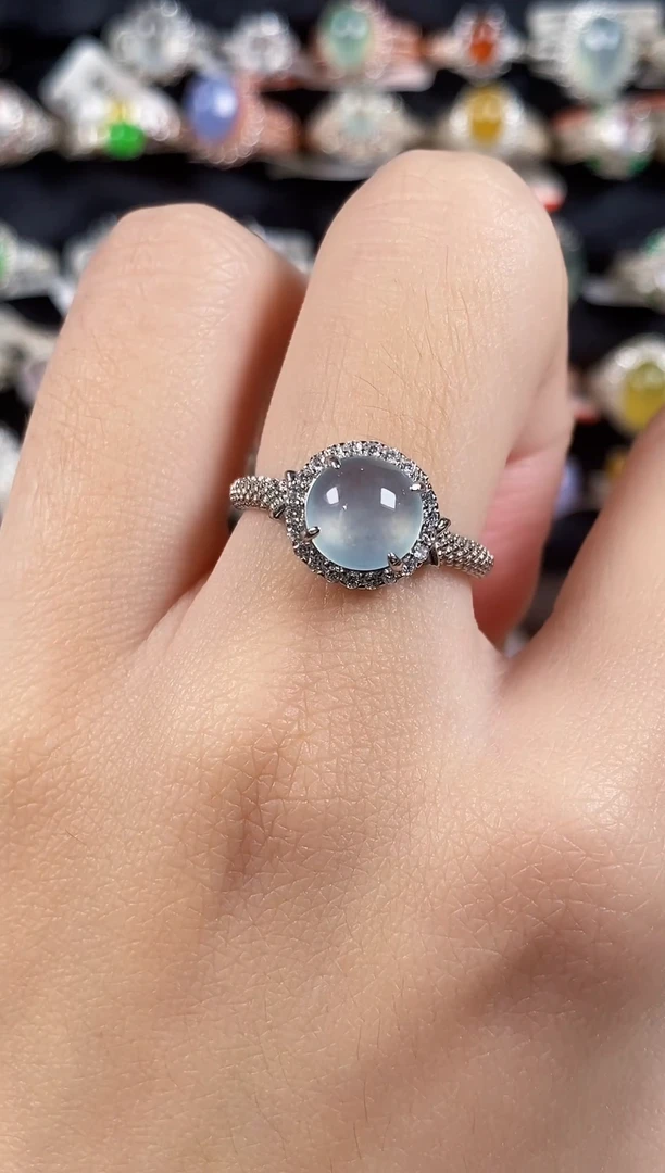 银S925镶嵌戒指翡翠 天然A货翡翠7