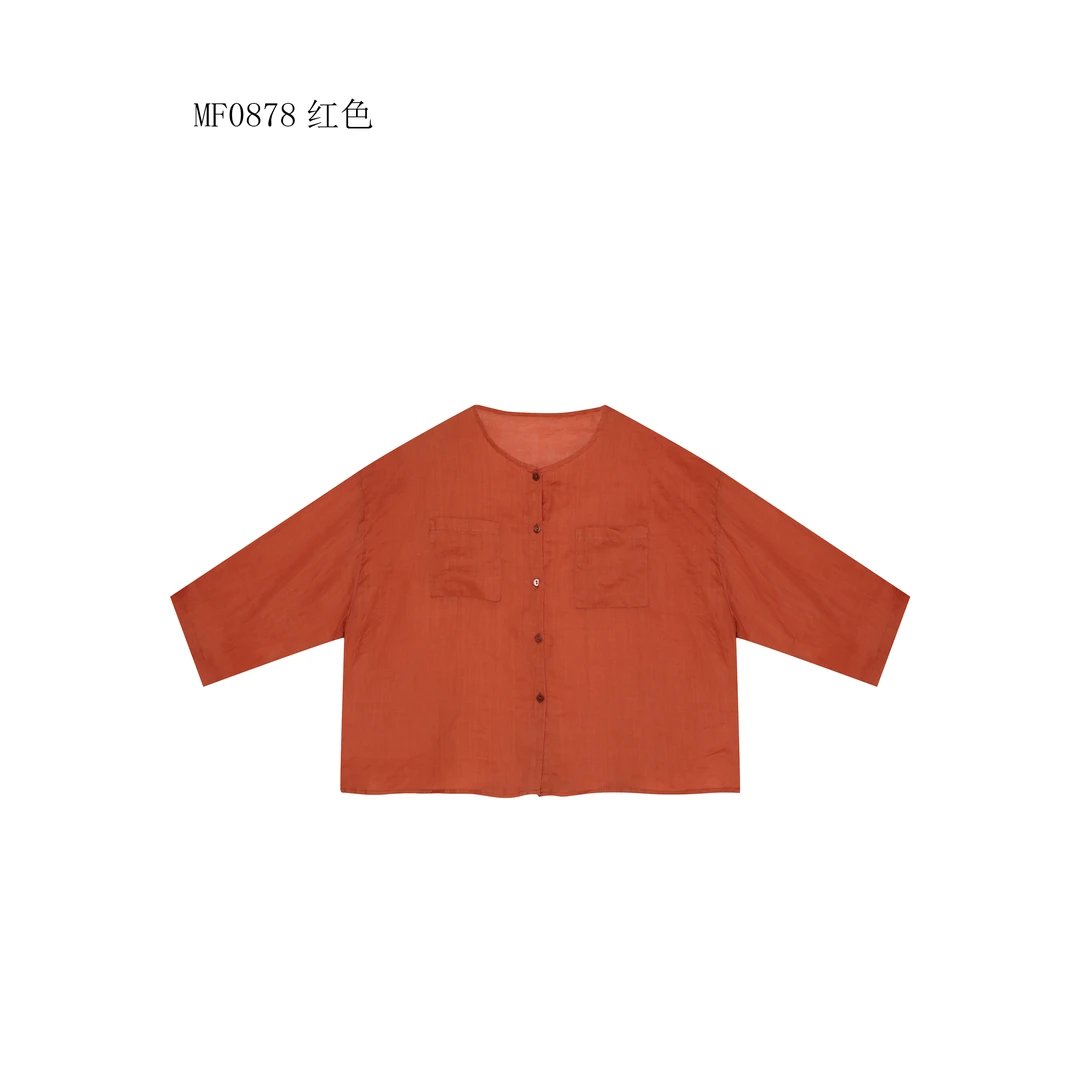 【麻訪家】MF0878红色文艺简约宽松休闲百搭开衫上衣