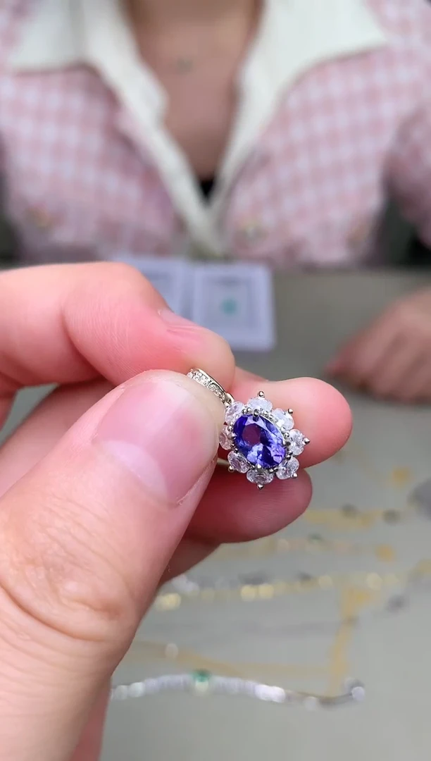 银S925镶嵌吊坠(不含链)坦桑石吊坠