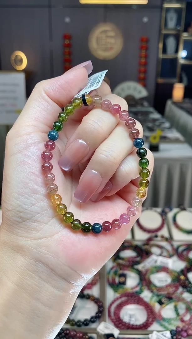 未镶嵌透体老矿碧玺彩虹单圈手串5mm+碧玺hon多样性发一条