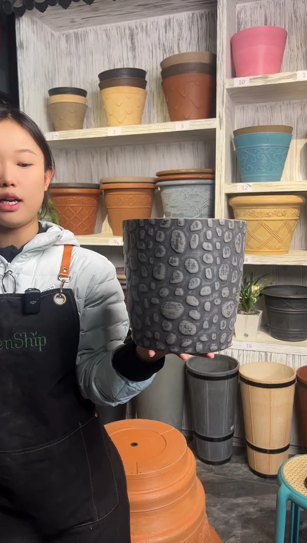 21*21黑色手工浮雕鹅卵石花盆