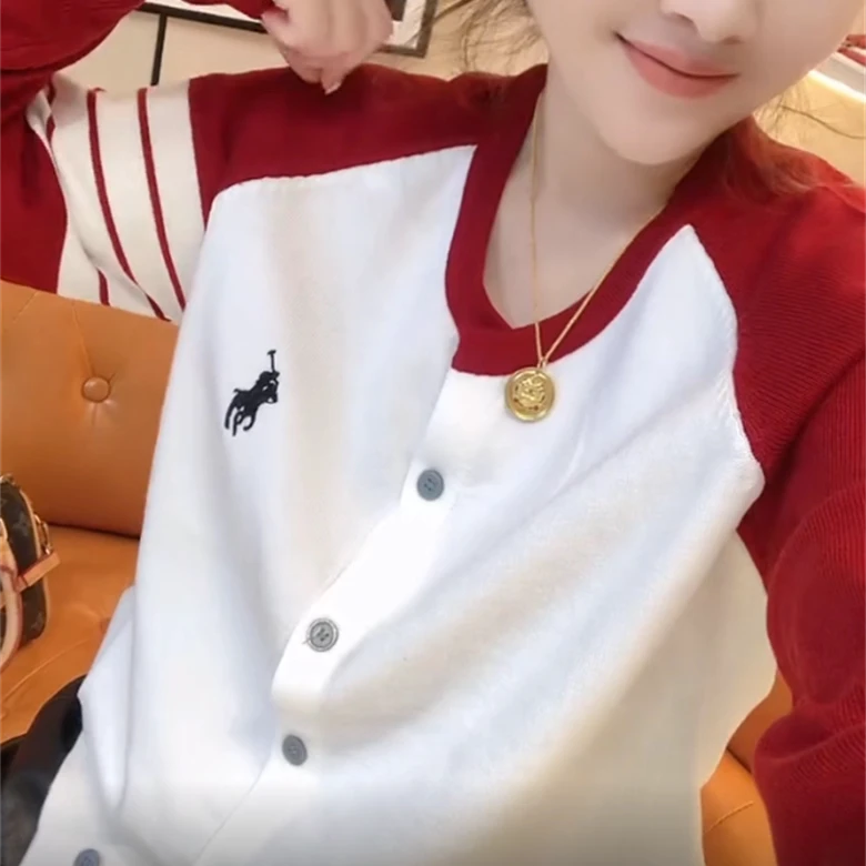 慵懒风刺绣小马单排针织开衫女2025早春新款气质休闲宽松长袖上衣