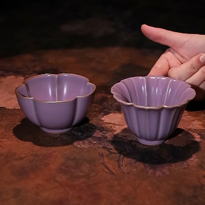顶先 当代紫汝花口+葵口大主人杯 A13374